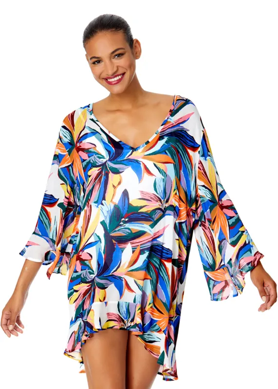 Women's Riviera Floral Flounce V Neck Tunic Swimsuit Cover Up made by Anne Cole