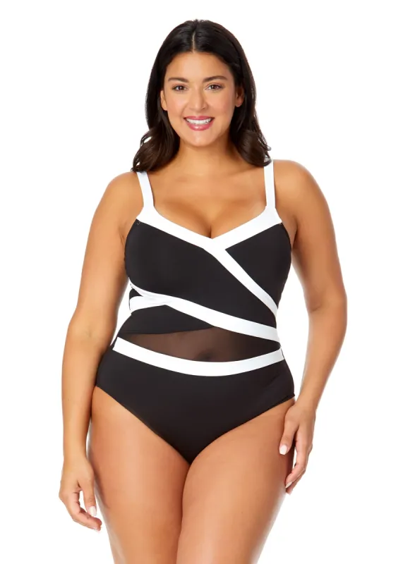 Women's Plus Mesh Around Mesh Insert One Piece Swimsuit sold by Anne Cole