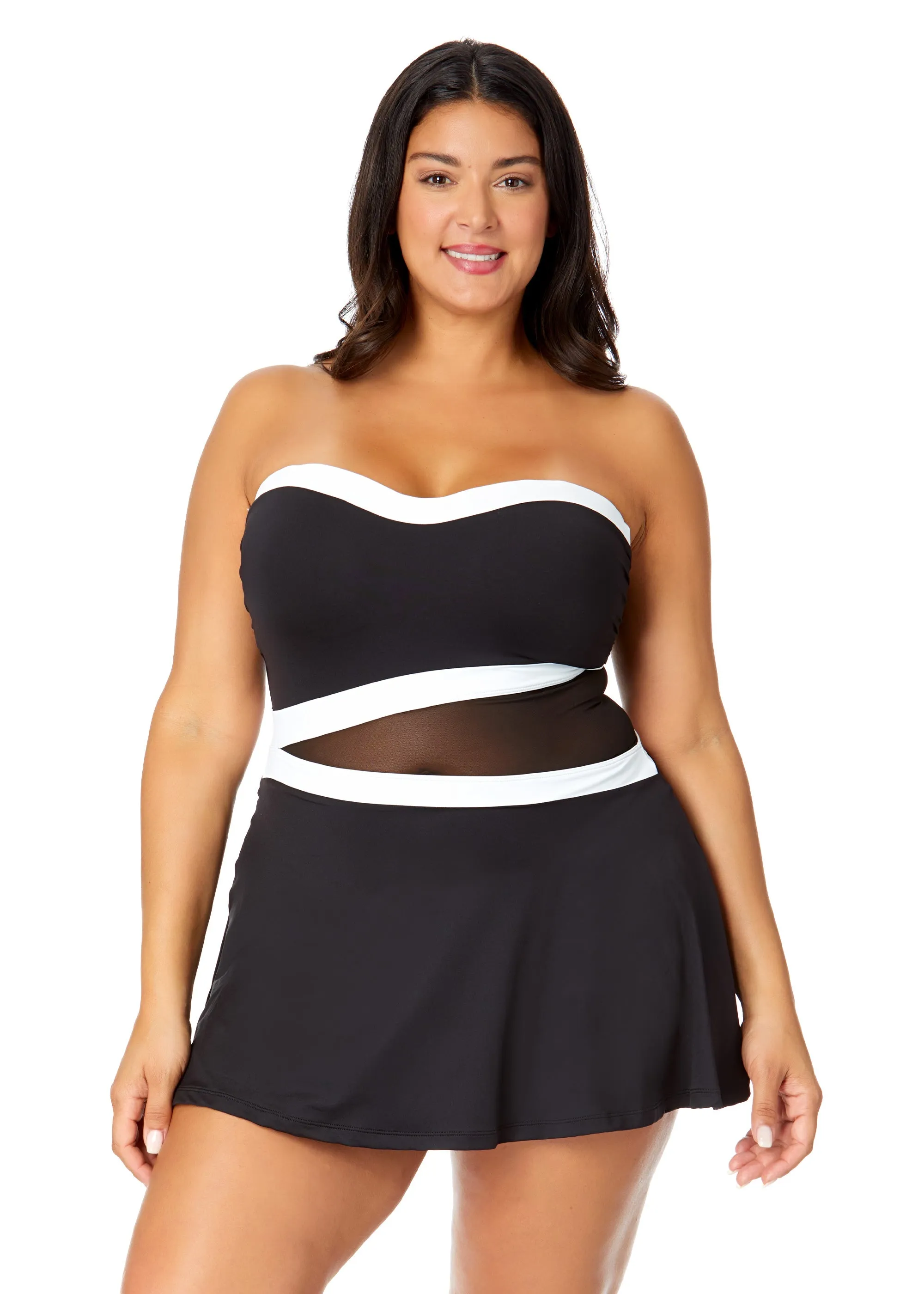 Women's Plus Mesh Around Paneled Strapless Mesh Swim Dress sold by Anne Cole