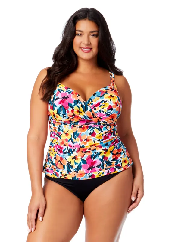 Women's Plus Gradient Floral Twist Front Underwire Tankini Swim Top sold by Anne Cole