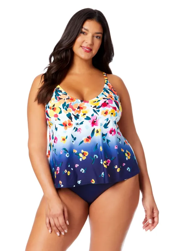 Women's Plus Gradient Floral Easy Triangle Tankini Swim Top sold by Anne Cole