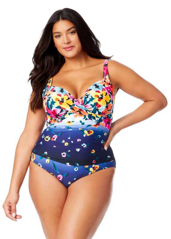Women's Plus Gradient Floral Underwire Surplice One Piece Swimsuit sold by Anne Cole