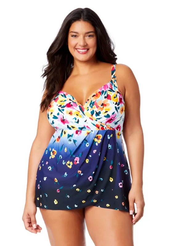 Women's Plus Gradient Floral Swim Dress With Skirted Bottom sold by Anne Cole