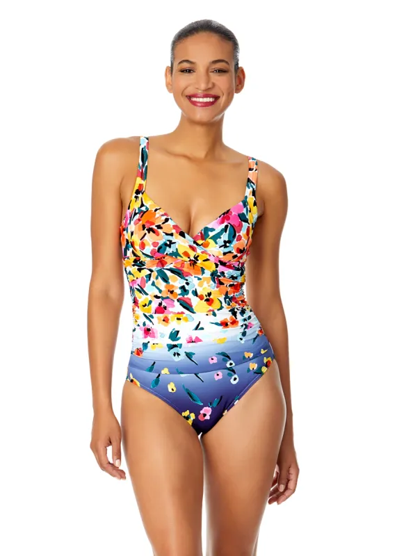 Women's Gradient Floral Underwire Surplice One Piece Swimsuit sold by Anne Cole