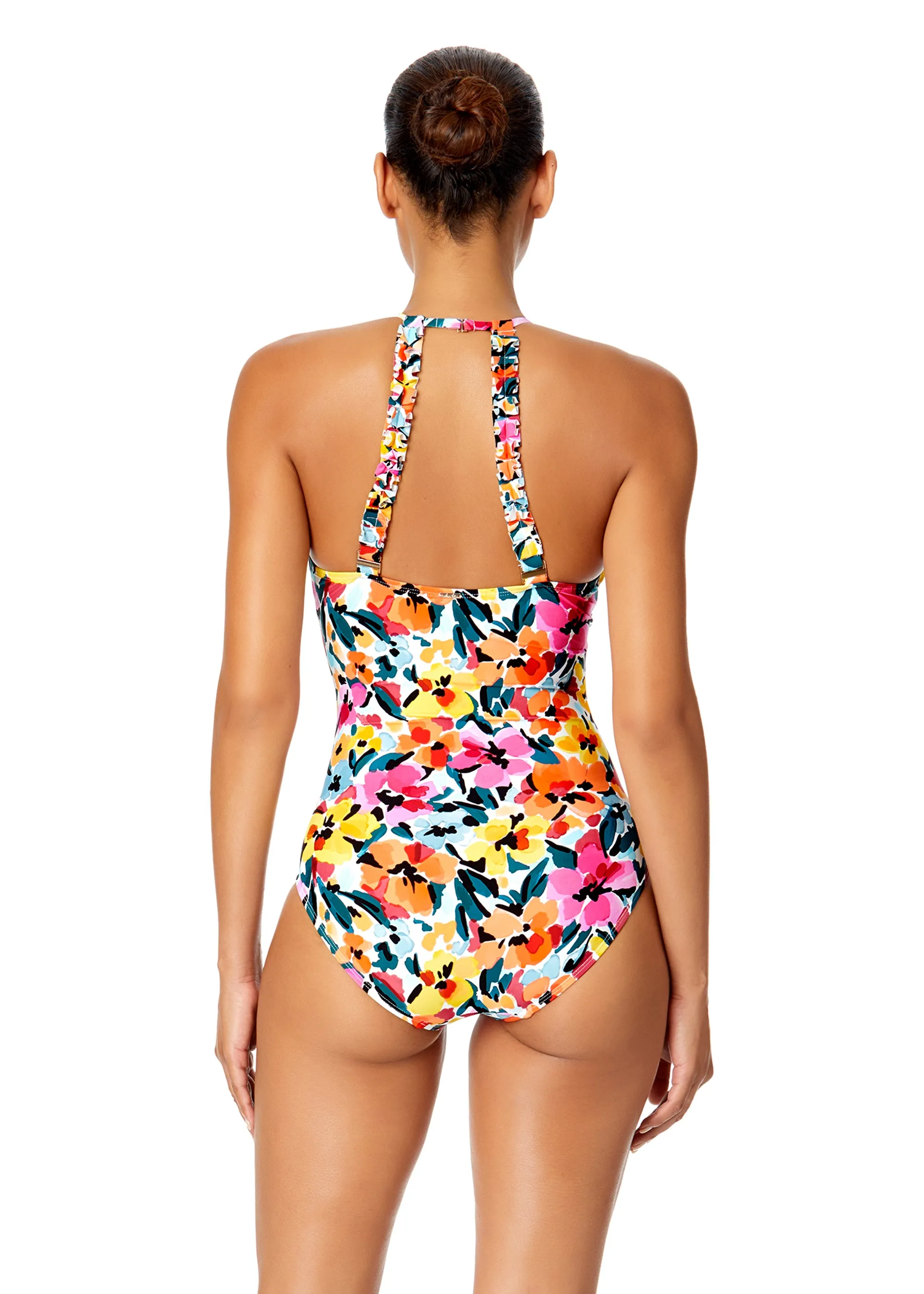 Women's Gradient Floral High Neck With Ruffled Straps One Piece Swimsuit sold by Anne Cole product image thumbnail 2