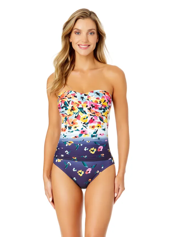 Women's Gradient Floral Twist Front Shirred One Piece Swimsuit sold by Anne Cole