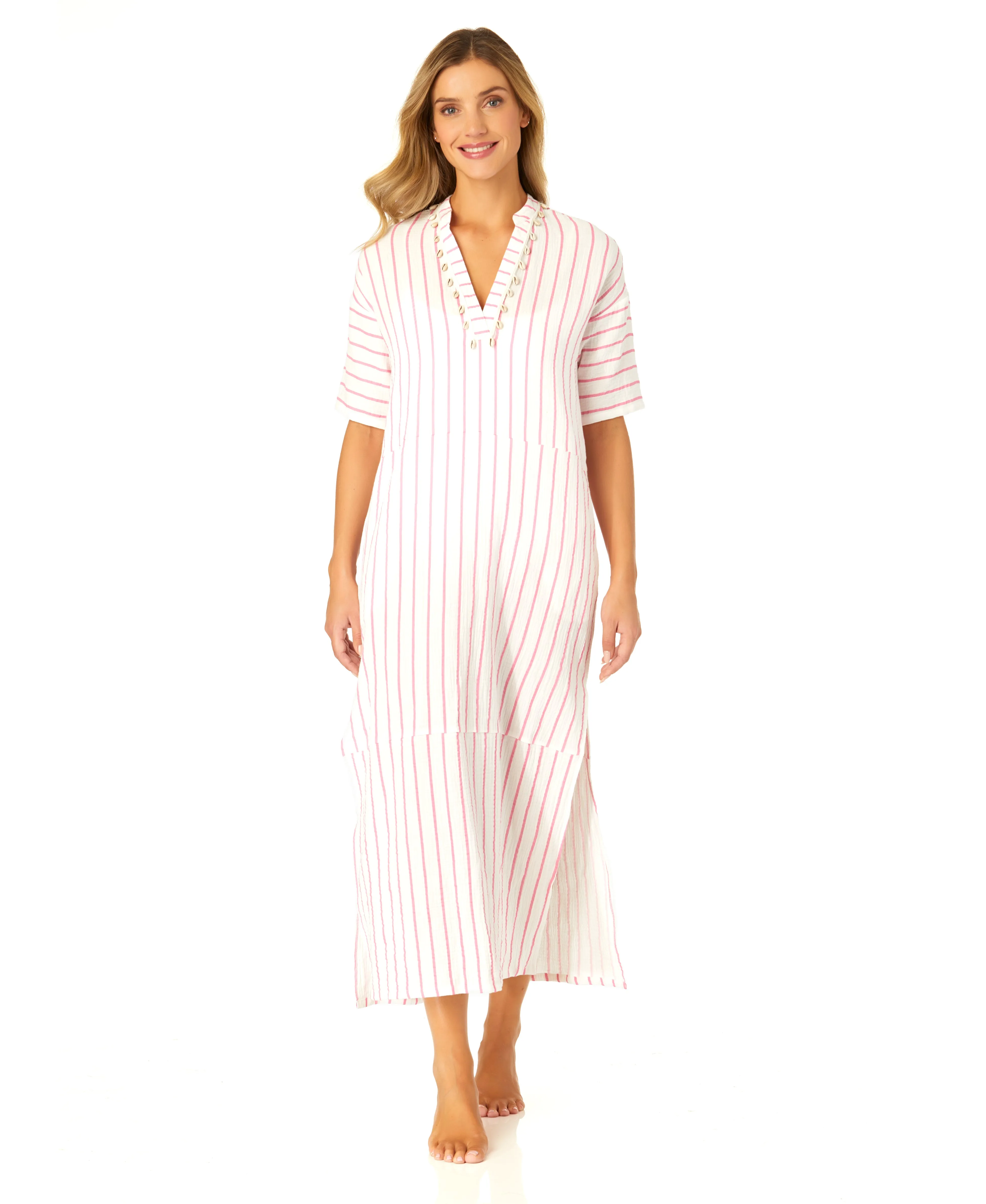 Women's Maxi Dress With Side Slits And Shell Details Cover Up sold by Anne Cole