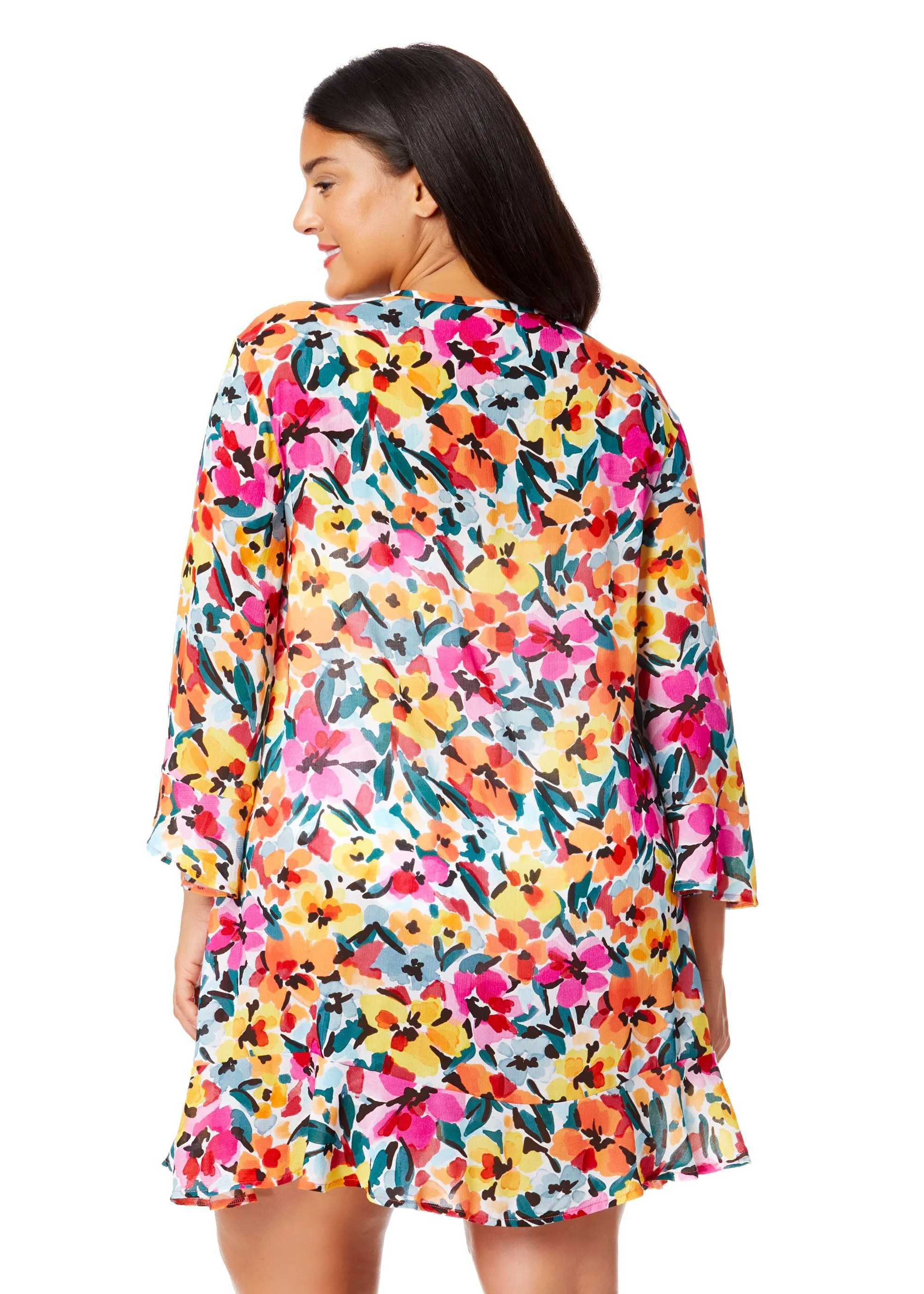 Women's Plus Gradient Floral Flounce V Neck Tunic Swimsuit Cover Up sold by Anne Cole product image thumbnail 2