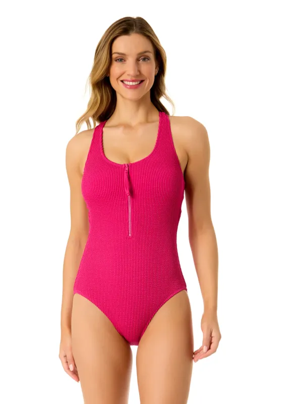 Women's Live In Color Textured Scoop Neck Front Racerback One Piece Swimsuit sold by Anne Cole