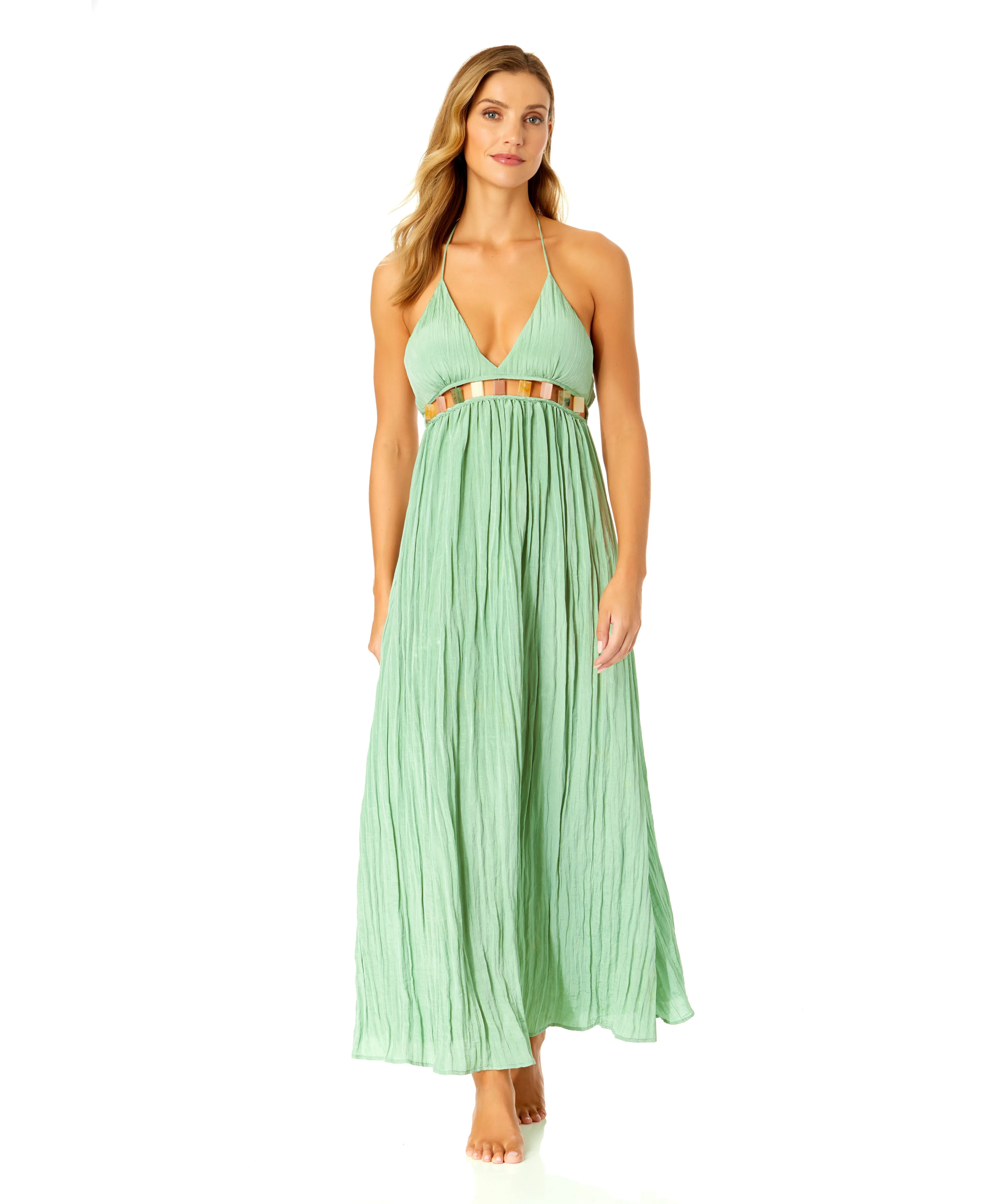 Women's V Neck Jewel Maxi Dress With Spaghetti Straps Cover Up sold by Anne Cole