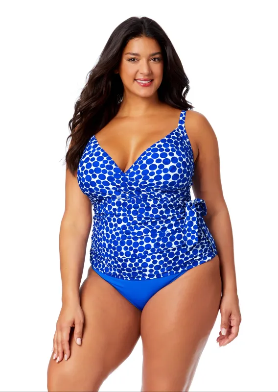 Women's Plus Denim Dot Wrap Tie Tankini Swim Top sold by Anne Cole