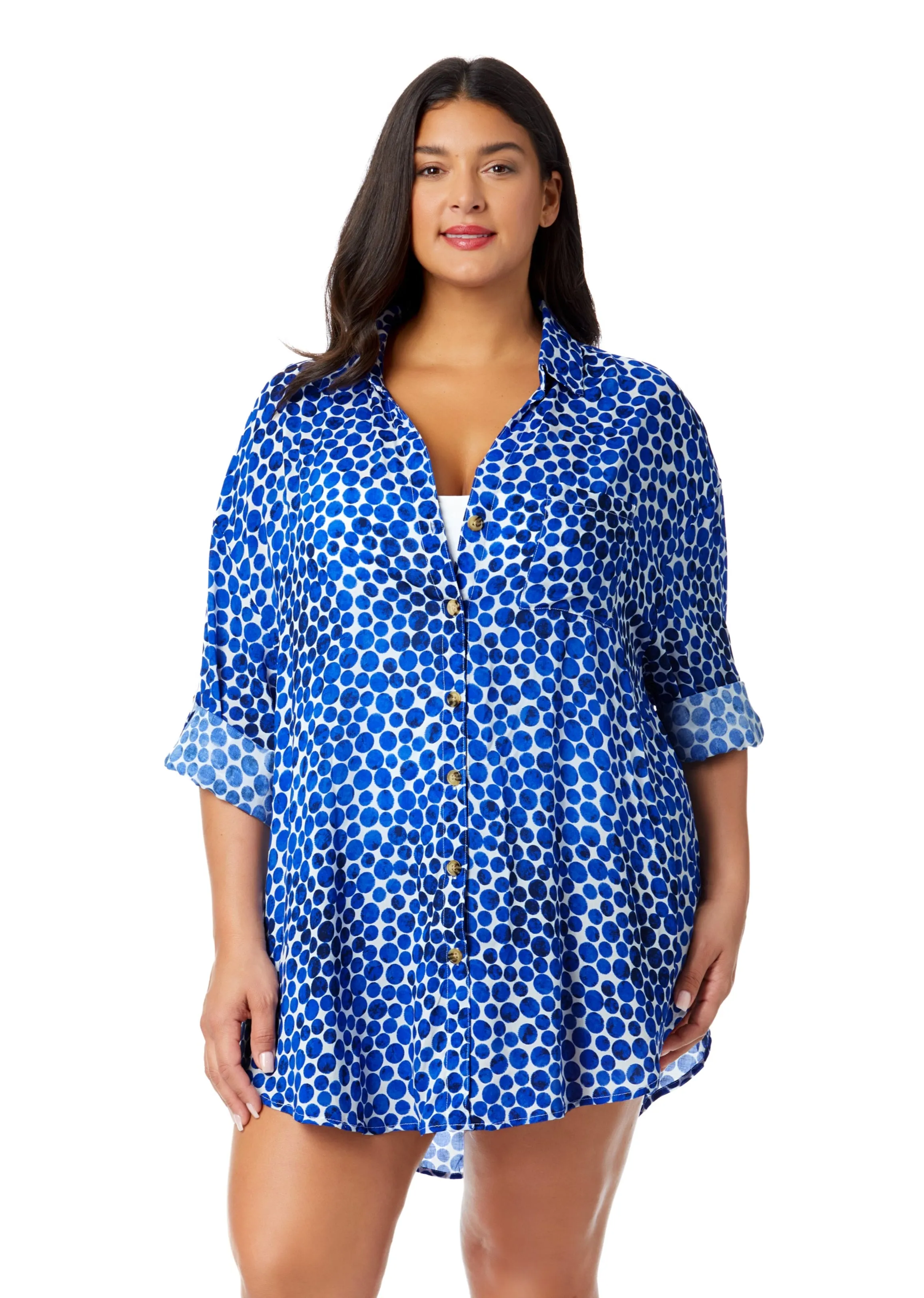 Women's Plus Denim Dot Button Down Shirt Swimsuit Cover Up sold by Anne Cole