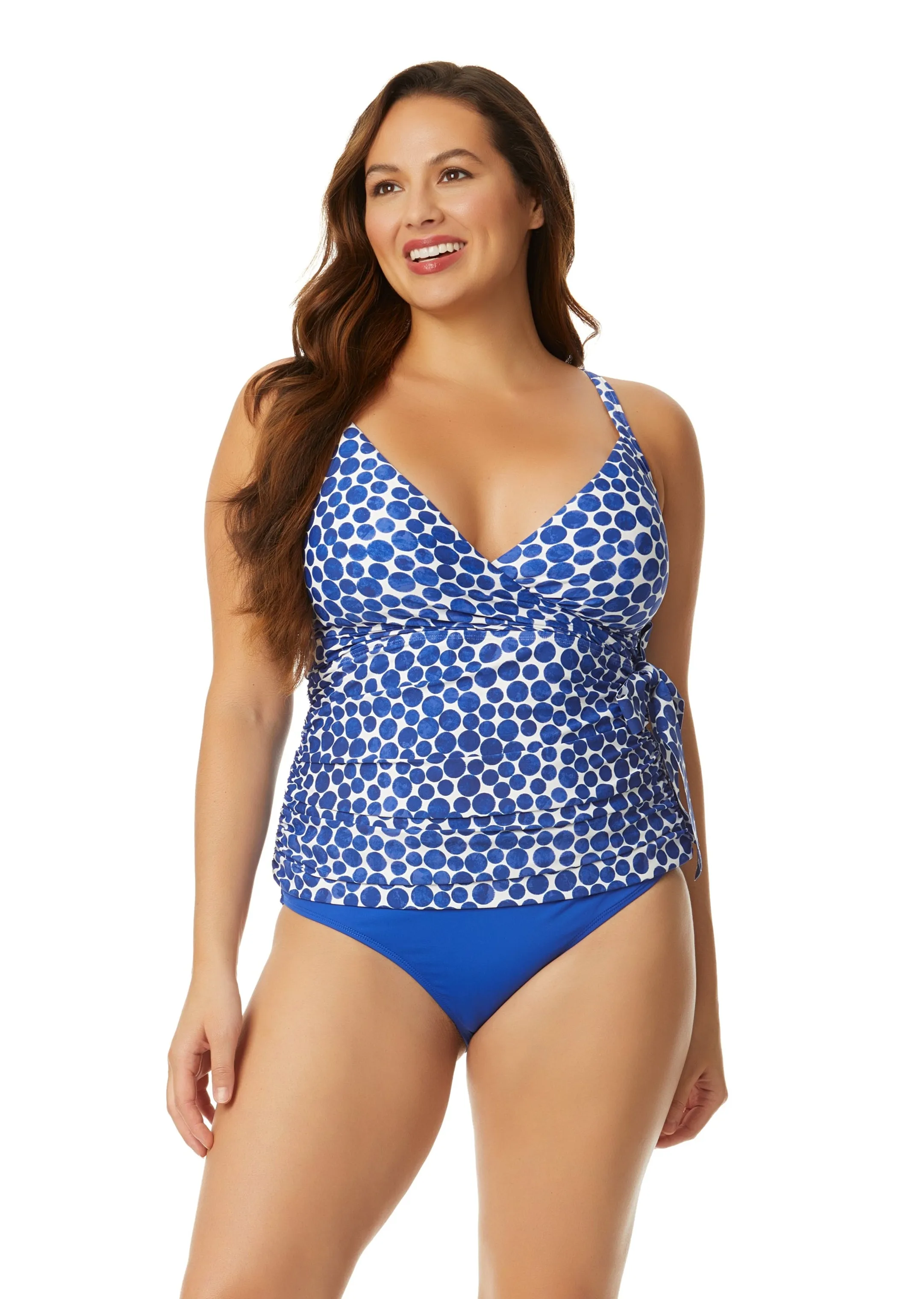 Women's Denim Dot Wrap Tie Tankini Swim Top sold by Anne Cole