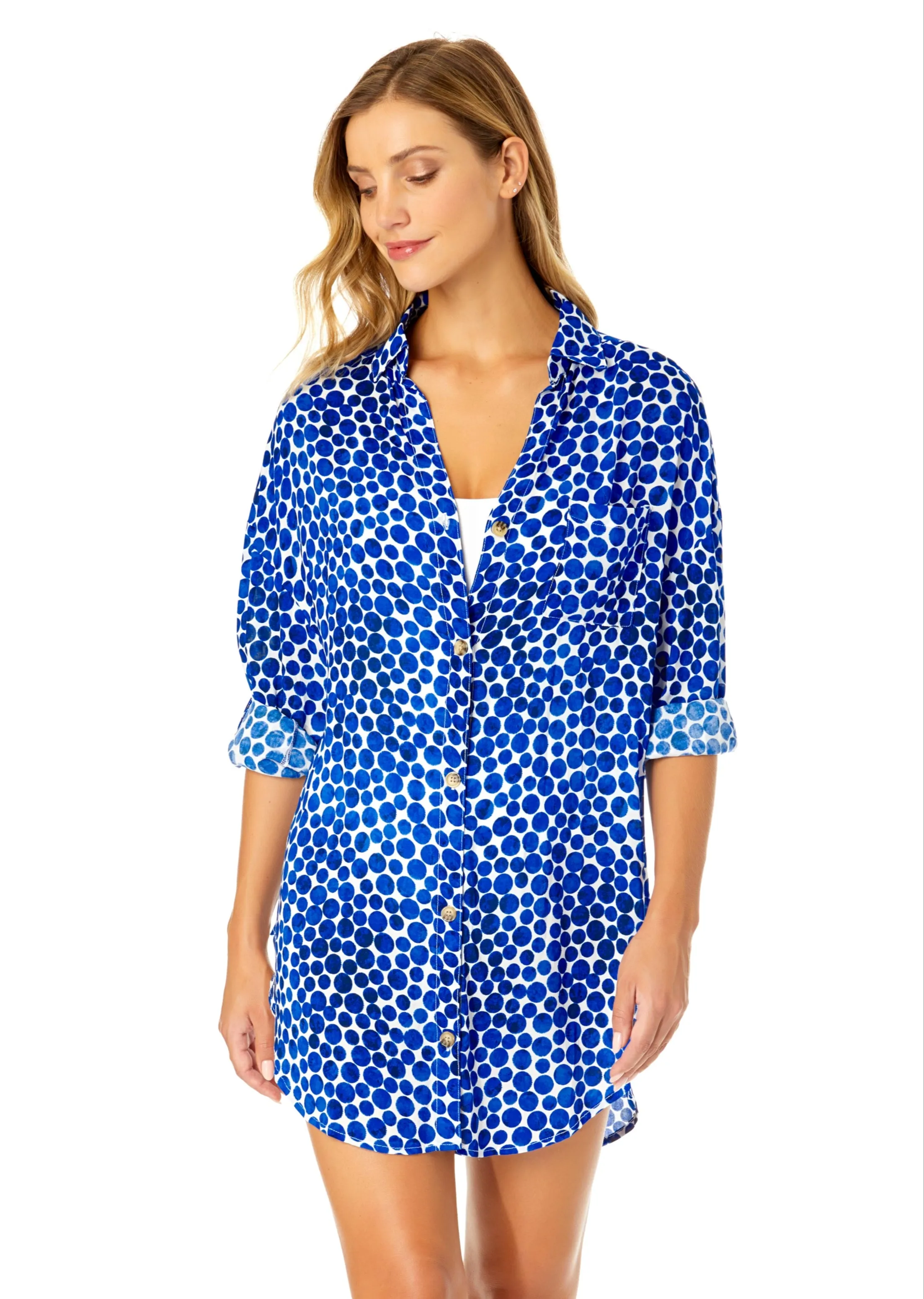 Women's Denim Dot Button Down Shirt Swimsuit Cover Up sold by Anne Cole