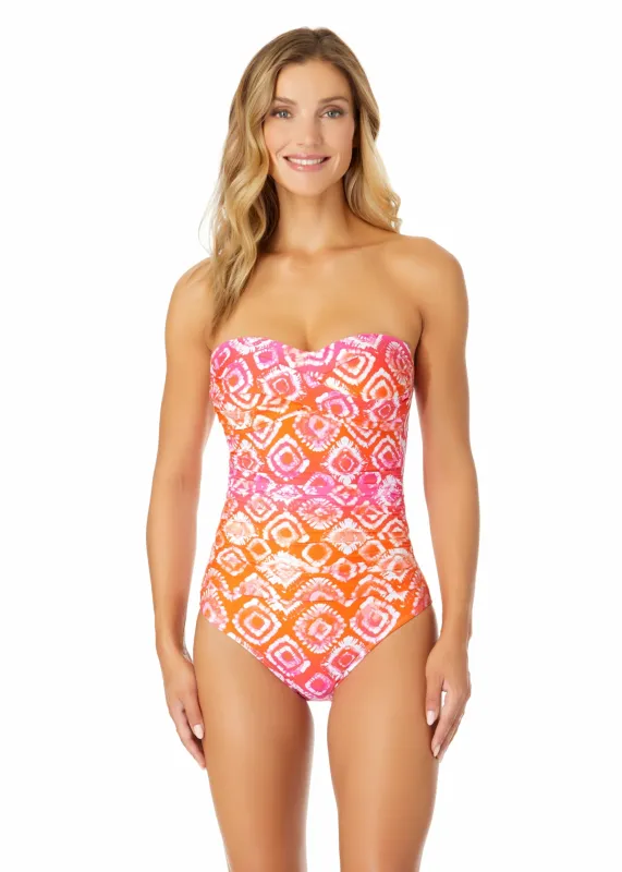 Women's Tie Dye Foulard Twist Front Shirred One Piece Swimsuit sold by Anne Cole
