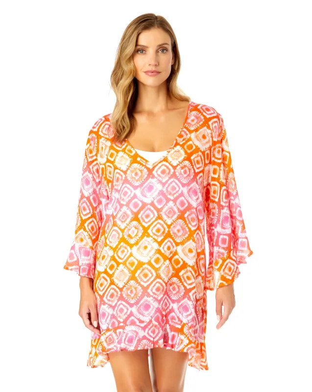 Women's Tie Dye Foulard Flounce V Neck Tunic Swimsuit Cover Up sold by Anne Cole