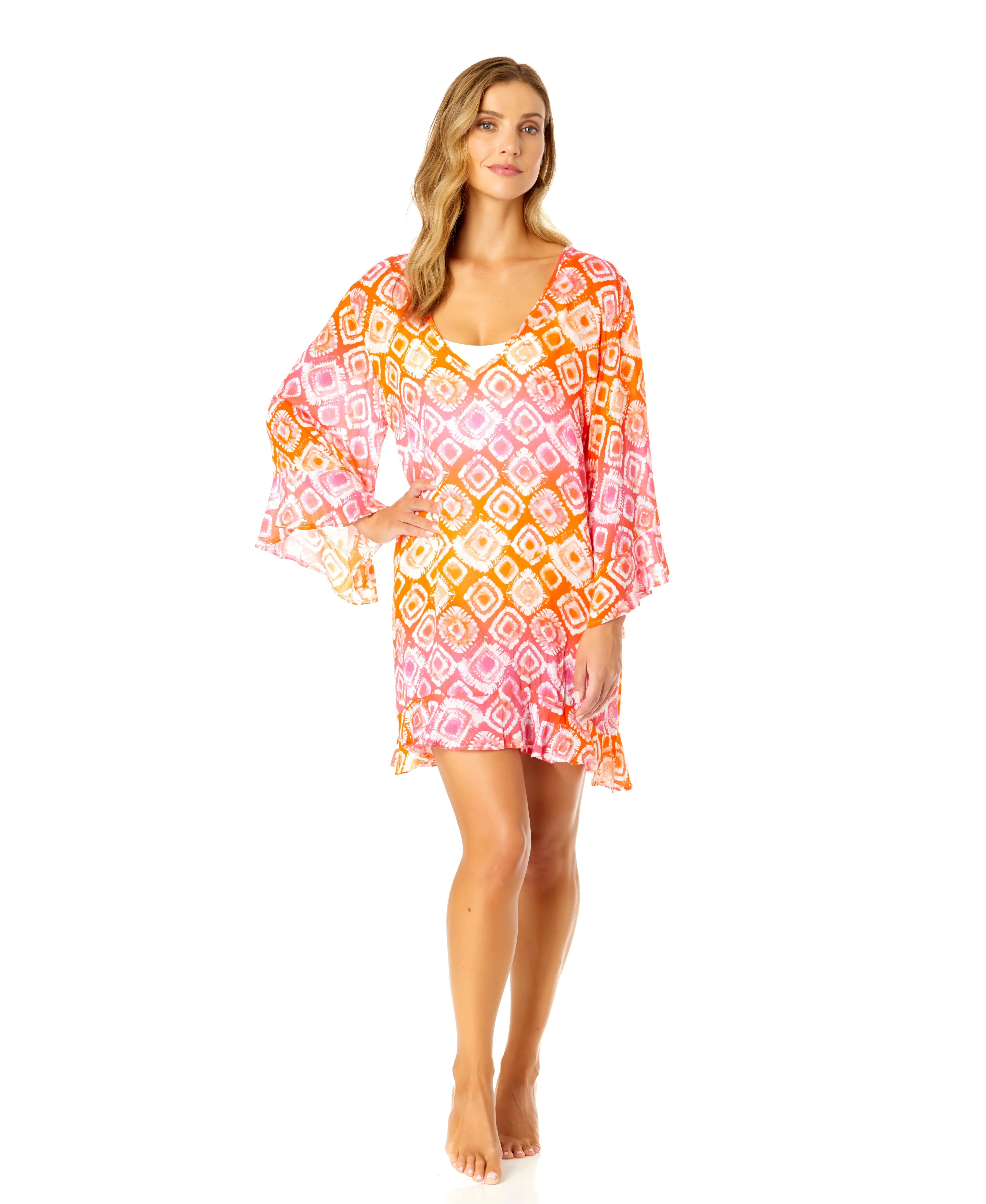 Women's Tie Dye Foulard Flounce V Neck Tunic Swimsuit Cover Up sold by Anne Cole product image thumbnail 3