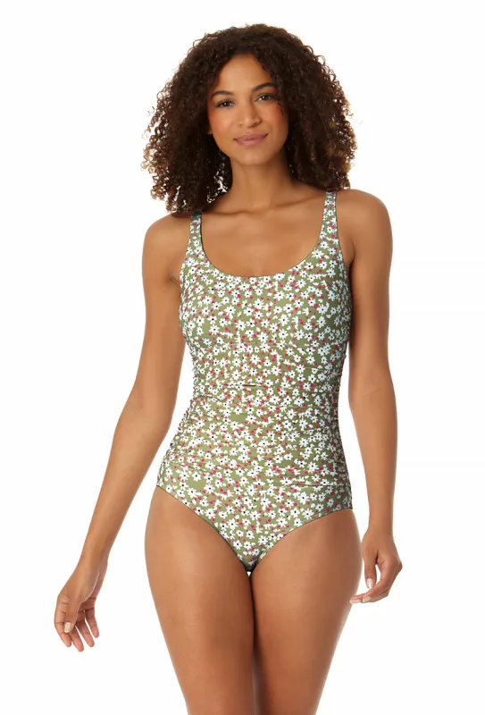 Anne Cole - Women's Scoop Neck Shirred One Piece Swimsuit sold by Anne Cole