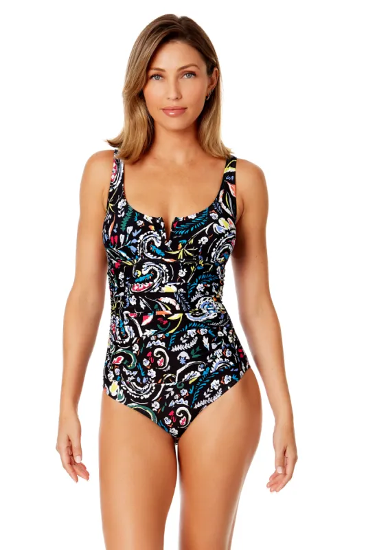 Women's Dance Floor Paisley V-Wire One Piece Swimsuit sold by Anne Cole