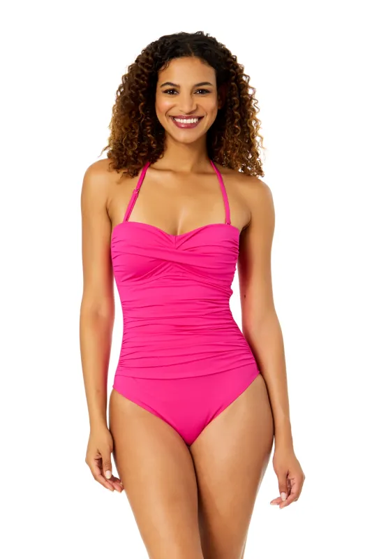Women's Live In Color Orchid Twist Front Shirred One Piece Swimsuit sold by Anne Cole