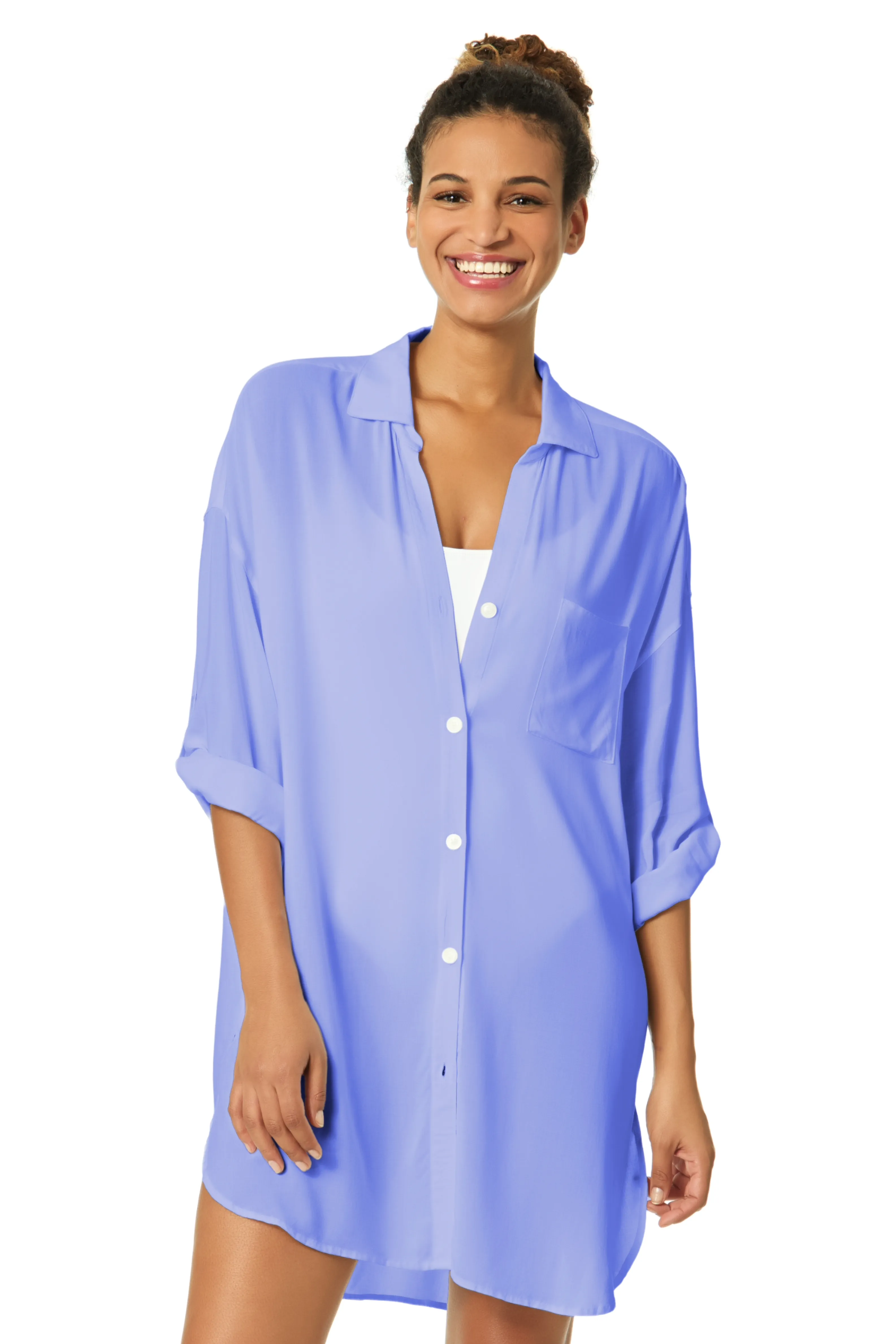 Women's Live In Color Periwinkle Button Down Shirt Swimsuit Cover Up sold by Anne Cole