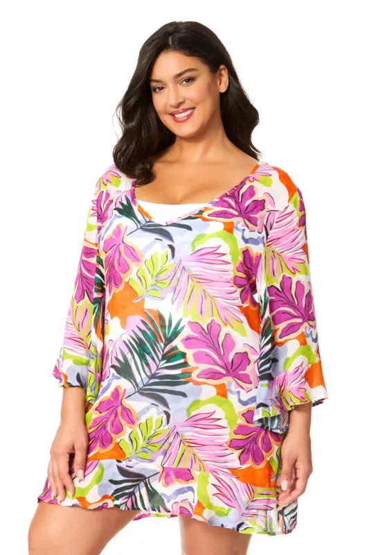 Women's Plus Mod Tropical Flounce V Neck Tunic Swimsuit Cover Up sold by Anne Cole