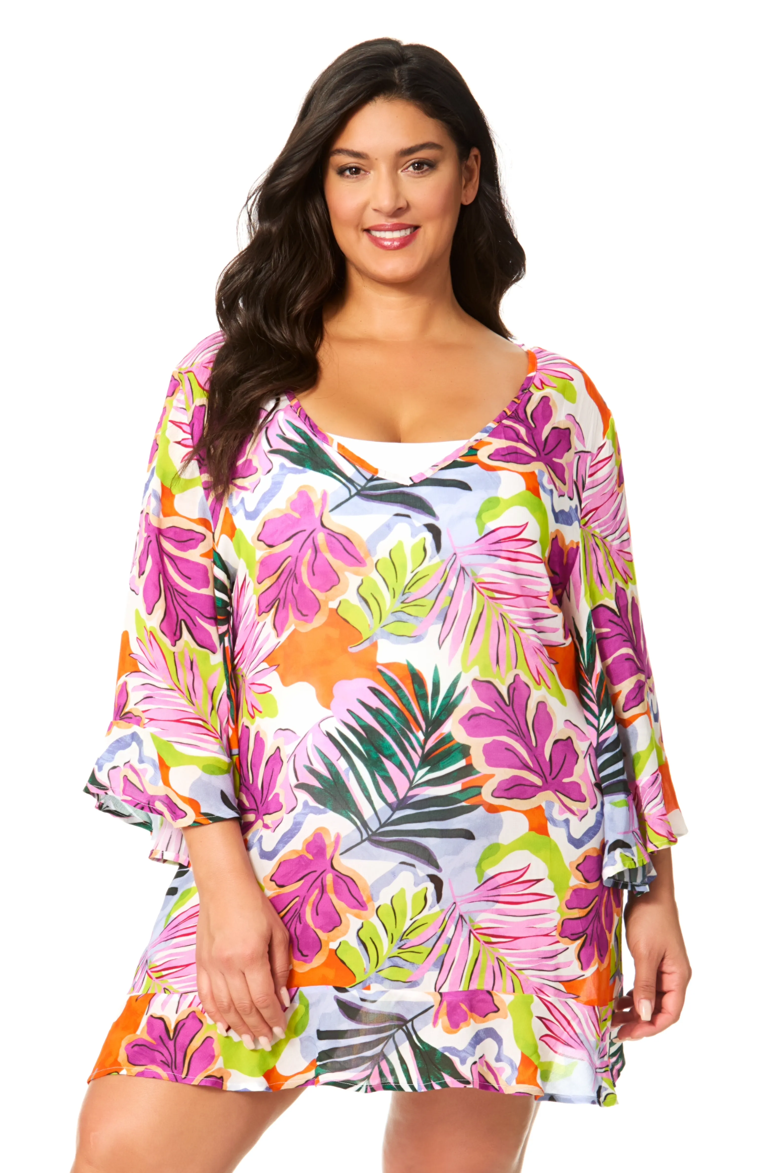 Women's Plus Mod Tropical Flounce V Neck Tunic Swimsuit Cover Up sold by Anne Cole product image thumbnail 3