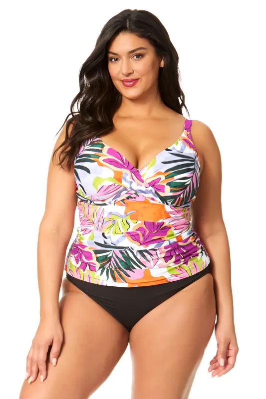 Women's Plus Mod Tropical Hidden Underwire Drape Front Tankini Swim Top sold by Anne Cole
