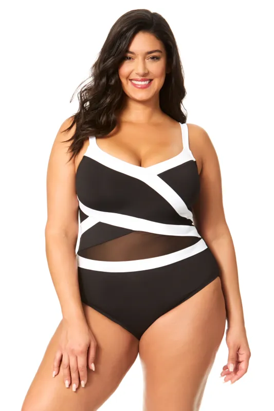 Women's Plus Gabor Mesh Mesh Insert One Piece Swimsuit sold by Anne Cole