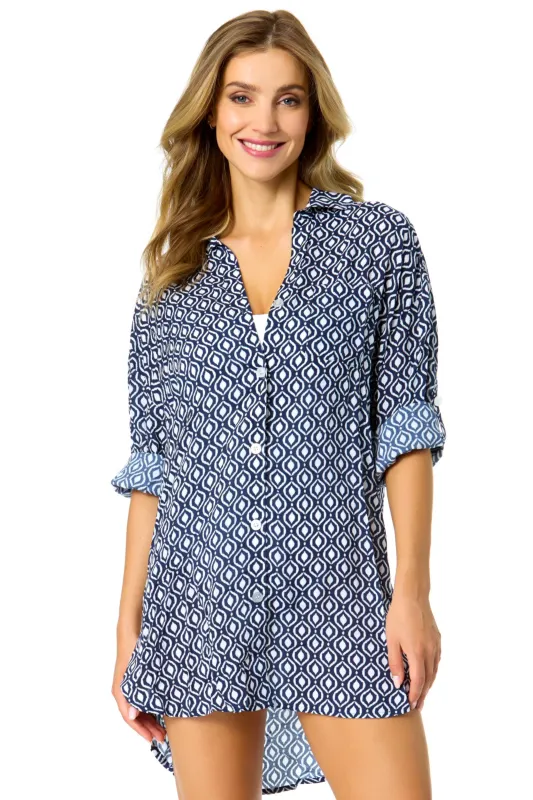 Women's Azzurra Geo Button Down Shirt Swimsuit Cover Up sold by Anne Cole