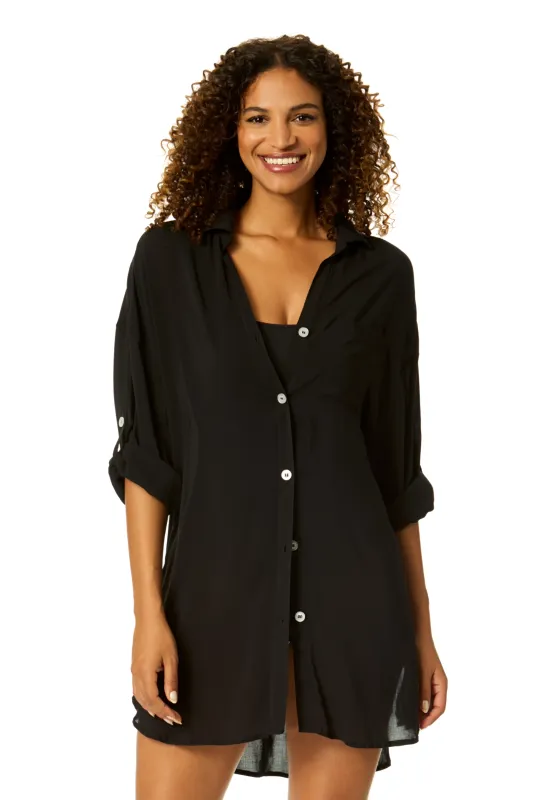 Women's Live In Color Black Button Down Shirt Swimsuit Cover Up sold by Anne Cole