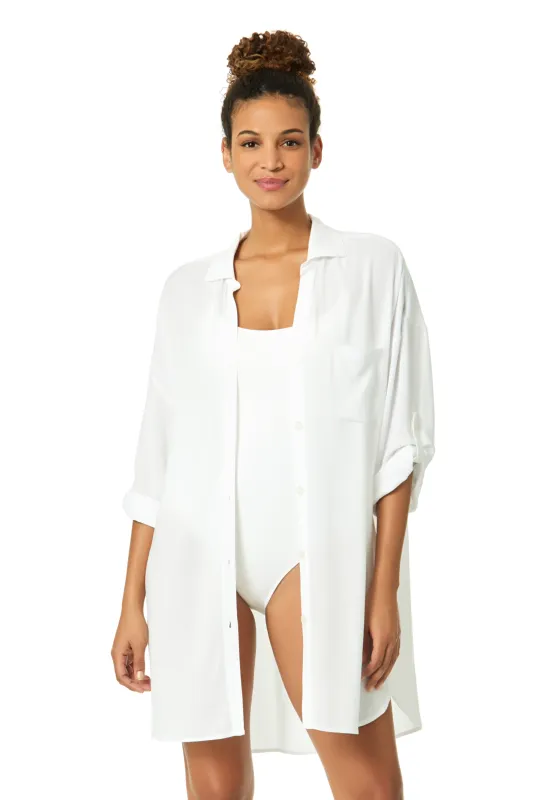 Women's Live In Color White Button Down Shirt Swimsuit Cover Up sold by Anne Cole