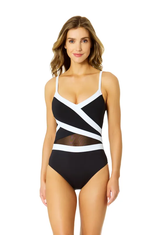 Women's Gabor Mesh Mesh Insert One Piece Swimsuit made by Anne Cole