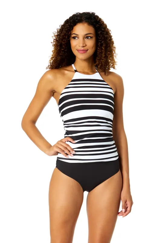 Women's Bardot Stripe High Neck Tankini Top sold by Anne Cole