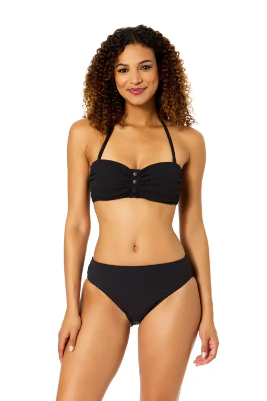 Women's Luna Snap Black Snap Front Bandeau Bikini Swim Top made by Anne Cole