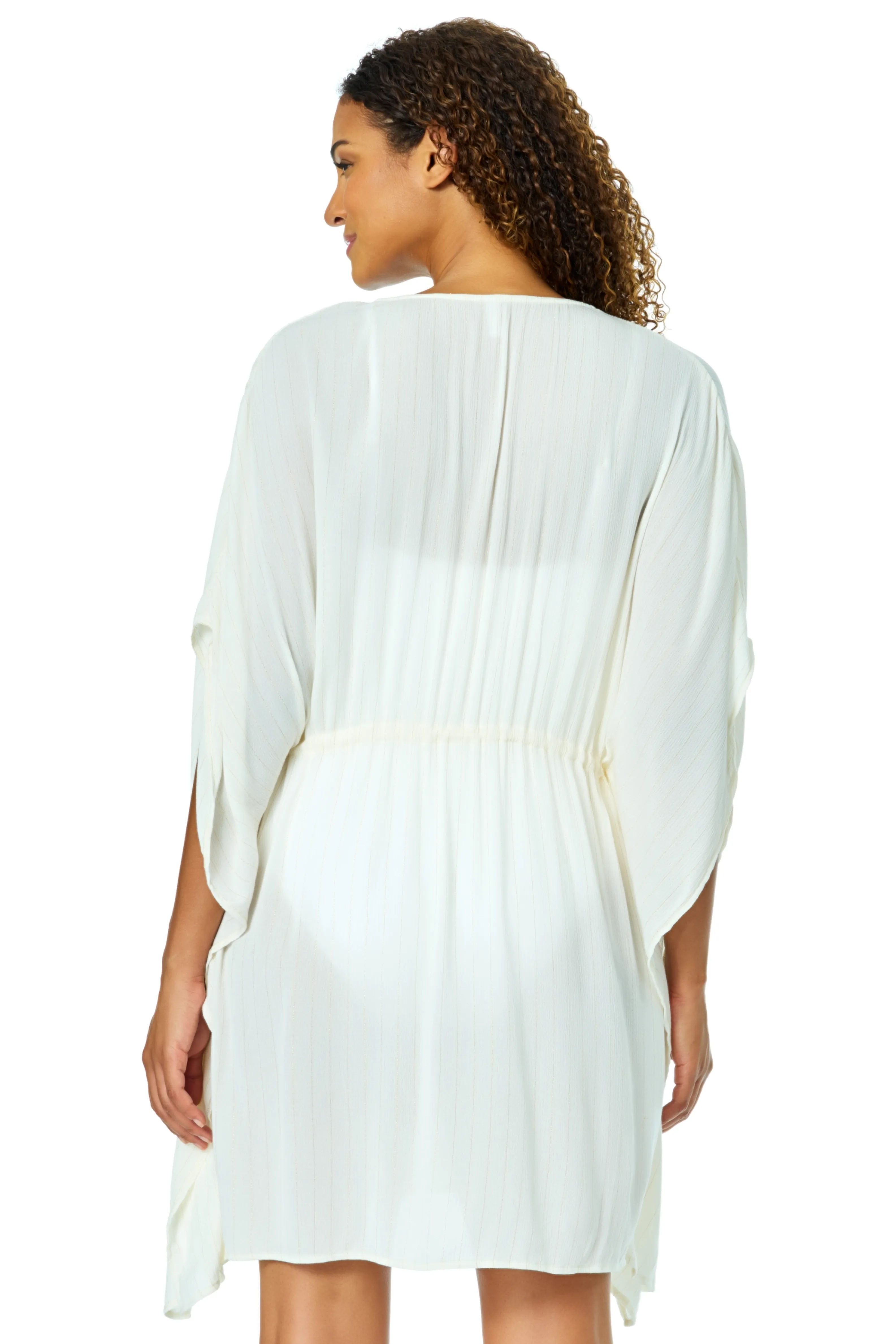 Women's White V Neck Kimono With Drawstring Waist Detail Cover Up sold by Anne Cole product image thumbnail 2