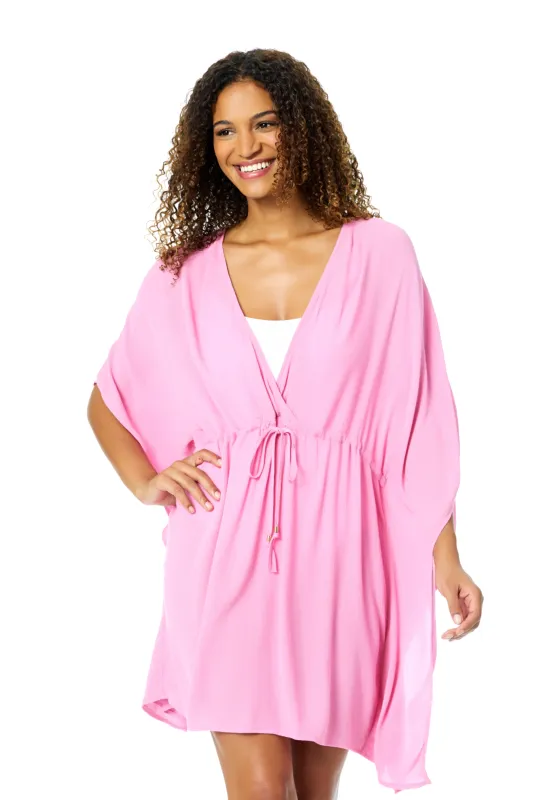 Women's Soft Pink V Neck Kimono With Drawstring Waist Detail Cover Up made by Anne Cole