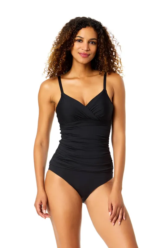 Women's Live In Color Black Twist Front Underwire Tankini Swim Top sold by Anne Cole