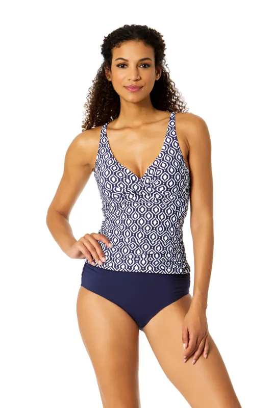 Women's Azzurra Geo Hidden Underwire Drape Front Tankini Swim Top sold by Anne Cole