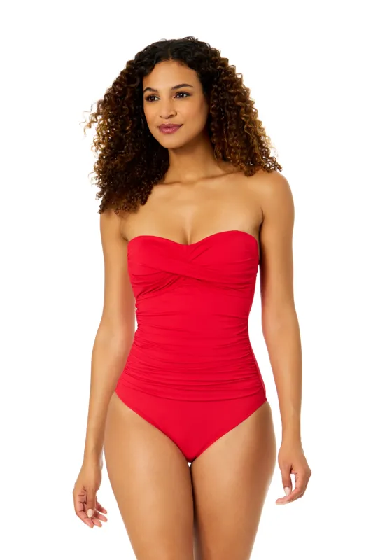 Women's Live In Color Ruby Red Twist Front Shirred One Piece Swimsuit sold by Anne Cole