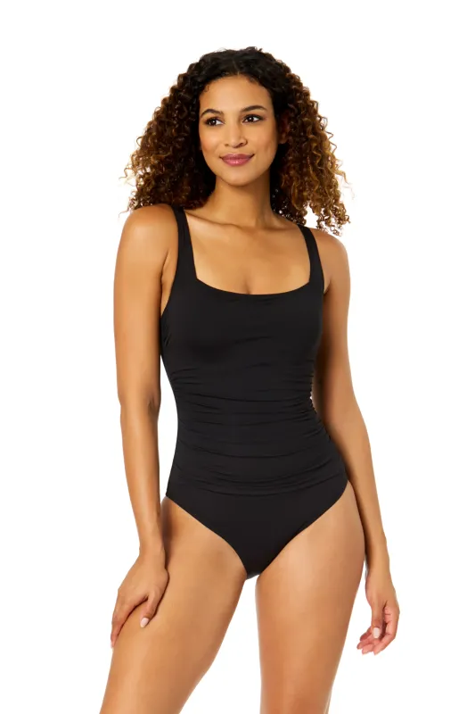 Women's Live In Color Black Hidden Underwire Classic Square Neck Shirred One Piece Swimsuit sold by Anne Cole