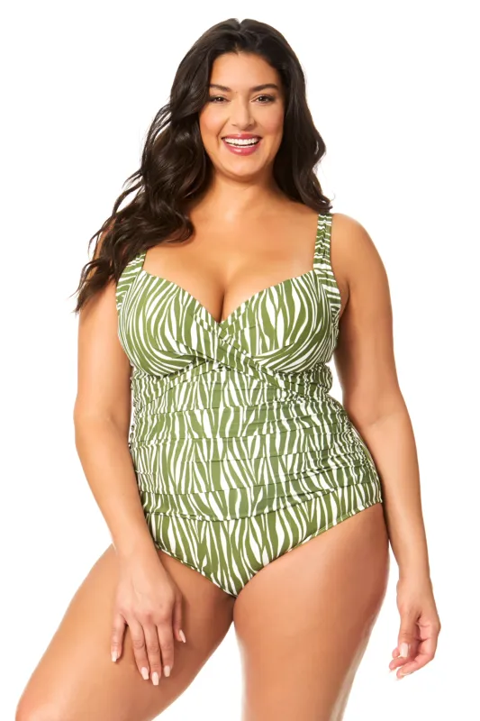 Women's Plus Sierra Woodblock Underwire Surplice One Piece Swimsuit sold by Anne Cole