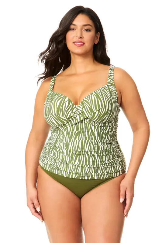 Women's Plus Sierra Woodblock Drape Front Underwire Tankini Swim Top sold by Anne Cole