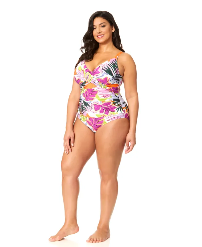 Women's Plus Mod Tropical Hidden Underwire Drape Front One Piece Swimsuit sold by Anne Cole
