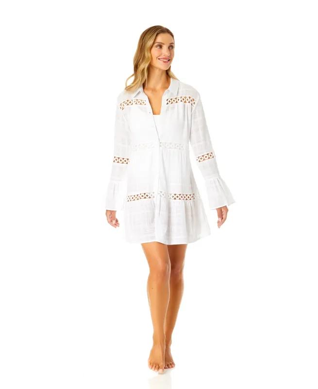 Women's White Bell Sleeve Crochet Trim Cover Up sold by Anne Cole