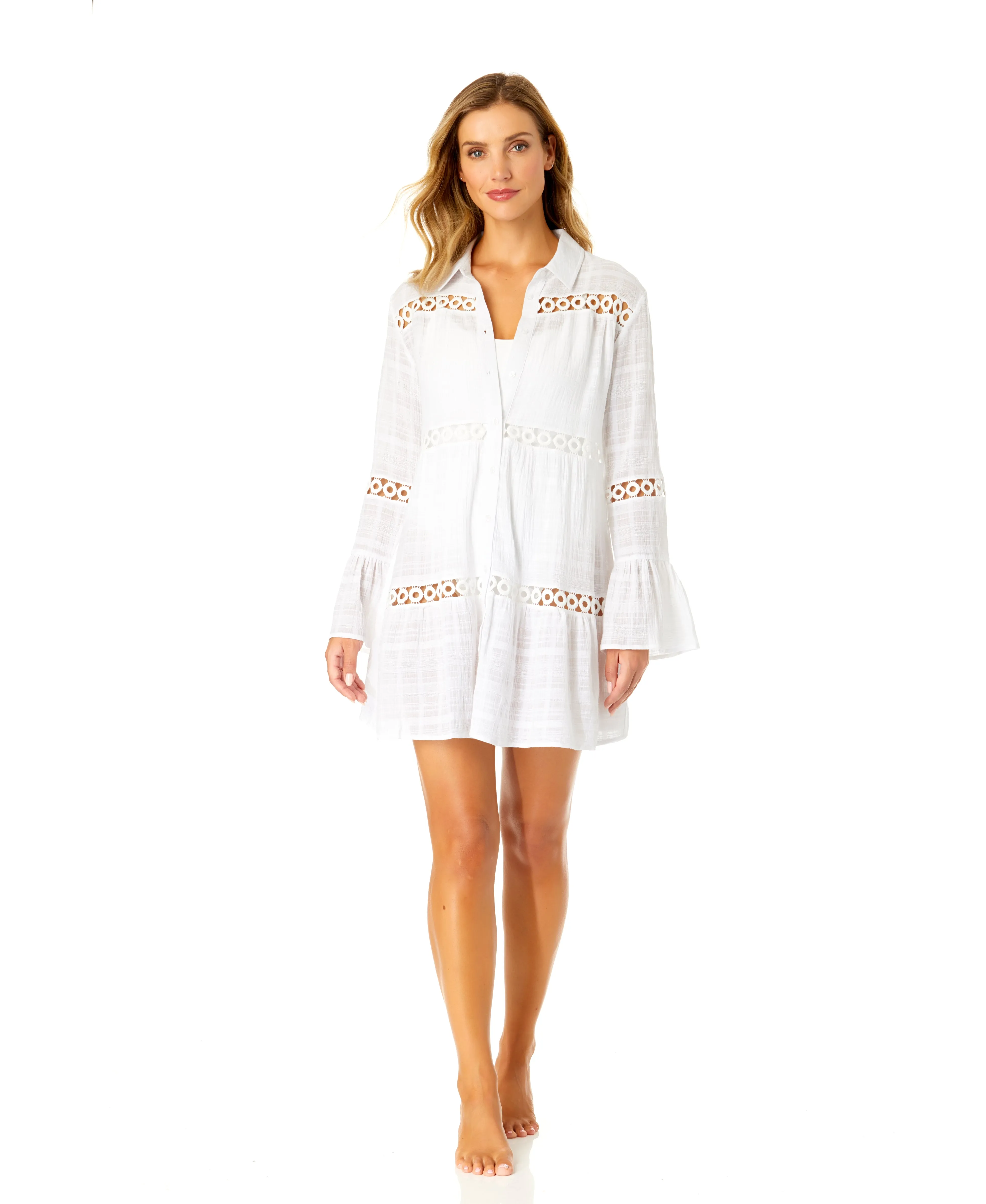 Women's White Bell Sleeve Crochet Trim Cover Up sold by Anne Cole product image thumbnail 4