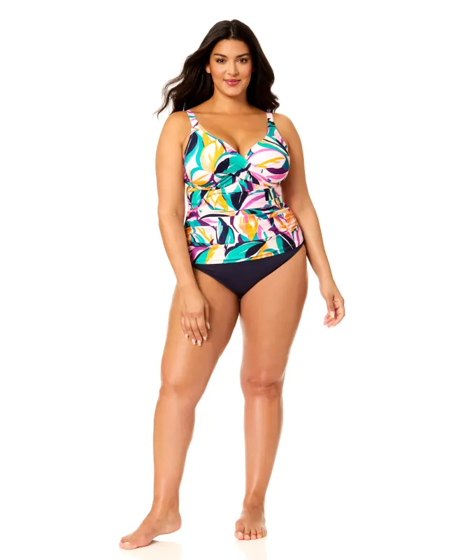 Women's Plus Mexican Riviera Hidden Underwire Drape Front Tankini Swim Top made by Anne Cole