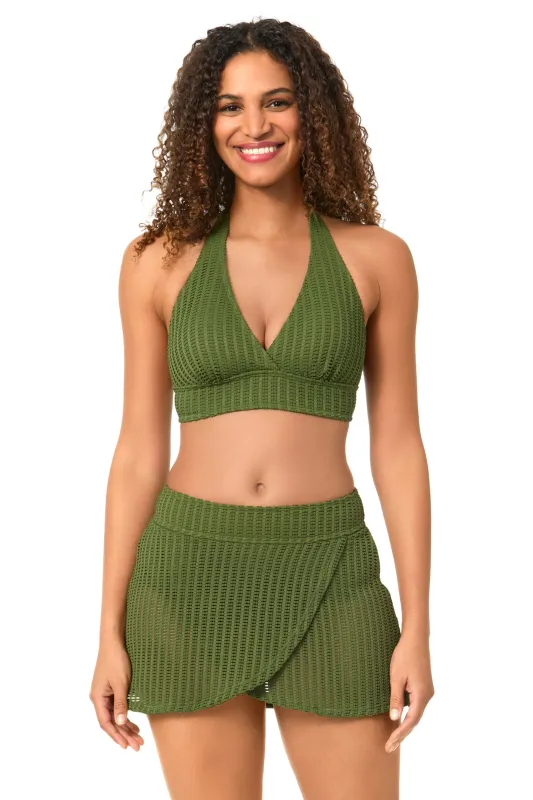 Women's Live In Color Textured Olive Halter Bikini Top made by Anne Cole