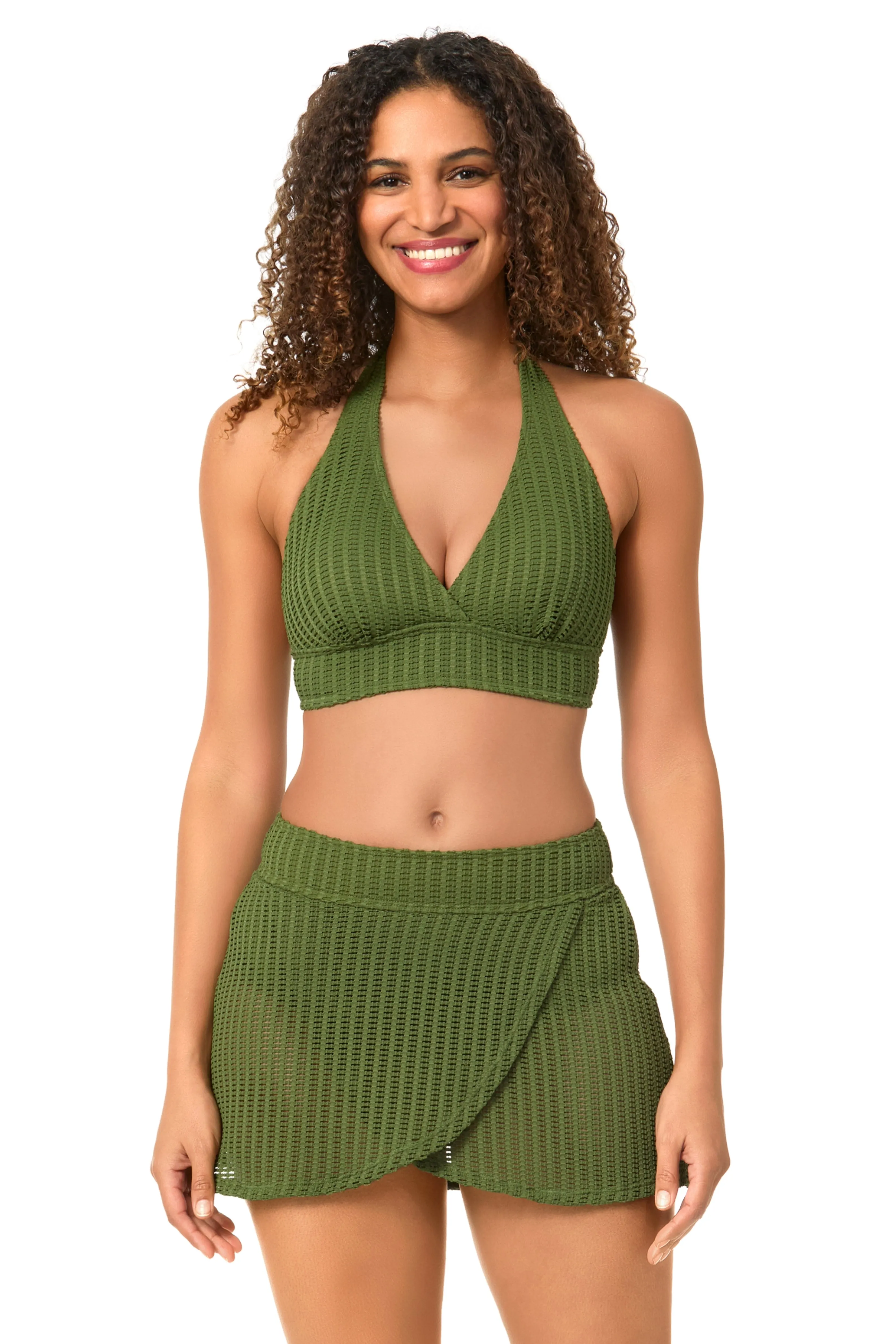 Women's Live In Color Textured Olive Halter Bikini Top sold by Anne Cole