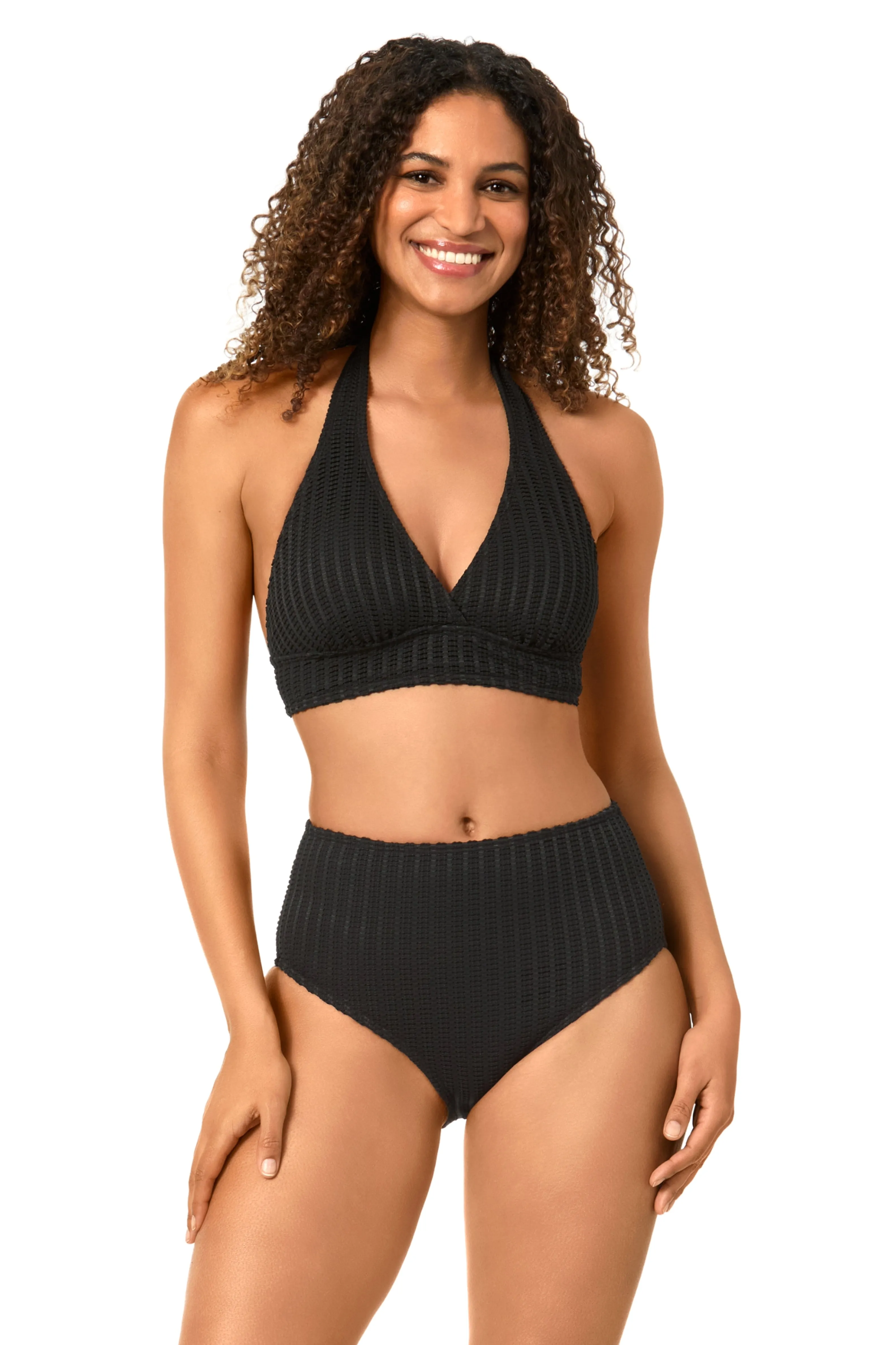 Women's Live In Color Textured Black Halter Bikini Top sold by Anne Cole